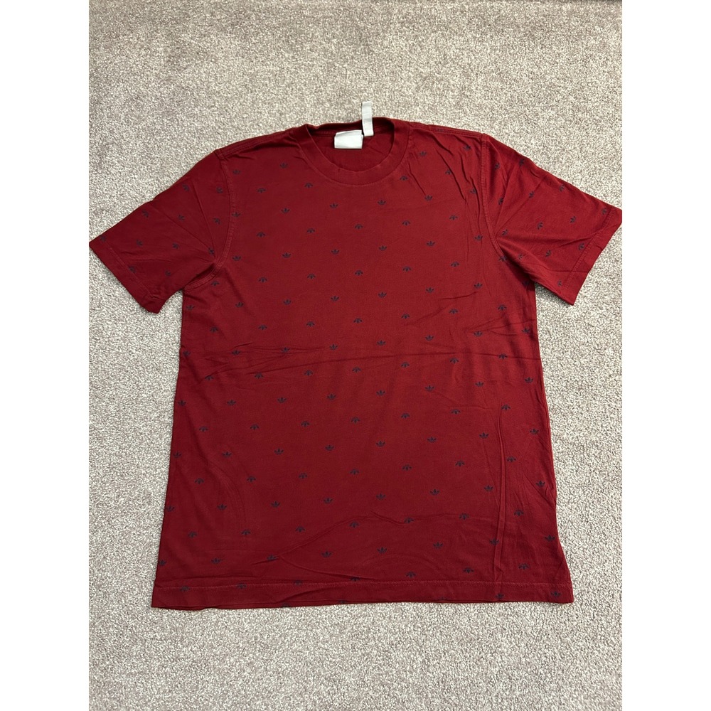 Adidas T-Shirt Mens Medium Burgundy Excellent Trefoil All Over Print Tee